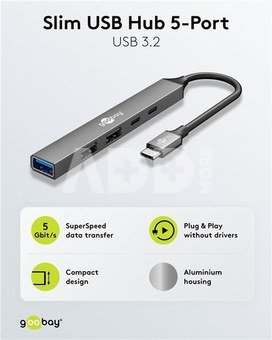 Goobay Slim 5-Port USB Hub, USB-C to USB-C/USB-A, 5 Gbit/s | 74460