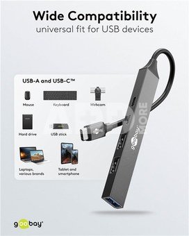 Goobay Slim 5-Port USB Hub, USB-C to USB-C/USB-A, 5 Gbit/s | 74460