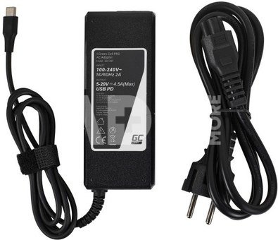 Green Cell Charger, AC adapter USB-C 90W 5/9/12/15/20V
