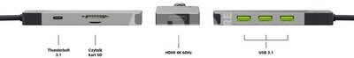 Green Cell Hub adapter USB-C Connect 3xUSB 3.1 HDMI 4K 60Hz USB-C PD 85W