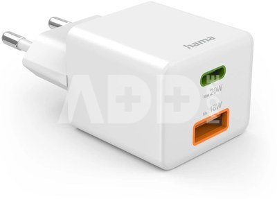 00201991 Fast Charger 1x USB-C 1x USB-A, Mini Charger, PD, 20W, White