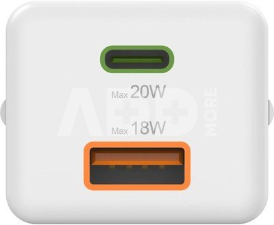 00201991 Fast Charger 1x USB-C 1x USB-A, Mini Charger, PD, 20W, White