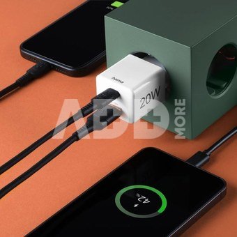 00201991 Fast Charger 1x USB-C 1x USB-A, Mini Charger, PD, 20W, White
