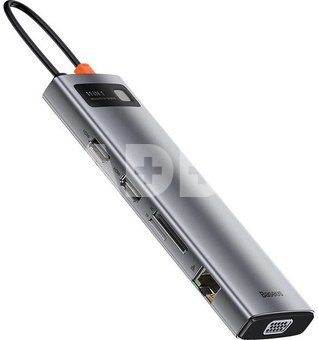 Hub 11in1 Baseus Metal Gleam Series, USB-C to 3x USB 3.0 + 2x HDMI + USB-C PD + Ethernet RJ45 + microSD/SD + VGA + AUX