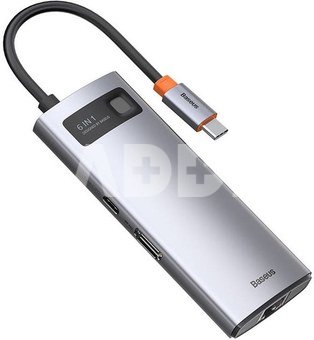 Hub 6in1 Baseus Metal Gleam Series, USB-C to 3x USB 3.0 + HDMI + USB-C PD + Ethernet RJ45