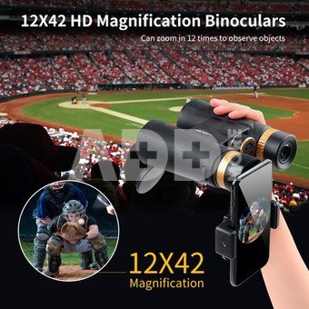 K&F Concept HY1242 12x42 Binoculars with 20mm Large View Eyepiece & BAK4 Clear Light Vision