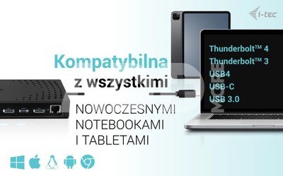 i-tec USB 3.0 / USB-C / Thunderbolt, 3x 4K Docking Station Gen 2 + Power Delivery 100W