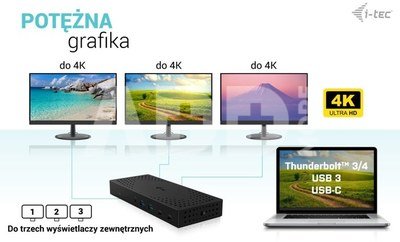 i-tec USB 3.0 / USB-C / Thunderbolt, 3x 4K Docking Station Gen 2 + Power Delivery 100W