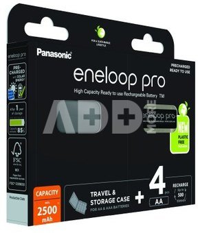 Įkraunamos baterijos Panasonic ENELOOP Pro BK-3HCDEC4BE , 2500 mAh, 500 (4xAA) dėžutėje