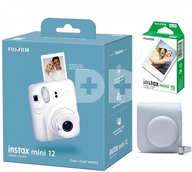 Fujifilm Instax mini 12 kaamera Clay White + Instax Mini Glossy (10pl) + karp
