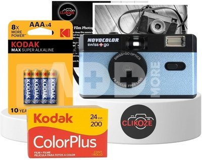 Novocolor Swiss+Go 35mm Analog Camera Blue (incl. Film, Case & Battery)