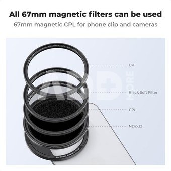 K&F Concept K&F 67MM, magnetic phone holder, with 67MM magnetic ND2-32filter, high-definition lens, coating, wat