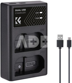 K&F Concept K&F EN-EL15 Digital Camera Dual Channel Charger with type c Charging Cable