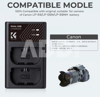 K&F Concept K&F LPE6NH Digital Camera Dual Channel Charger with type c Charging Cable