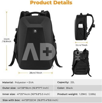 K&F Concept K&F Multi functional Haedshell Camera Backpack.Color: Black