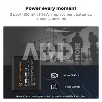 K&F Concept K&F Ricoh DB-110 Digital Camera Dual Battery with Dual Channel Charger, 2 batteries