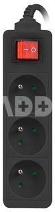Lanberg Power strip 1.5m, black, 3 sockets, with switch, cable made of solid copper