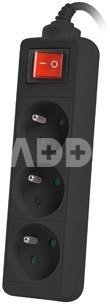 Lanberg Power strip 1.5m, black, 3 sockets, with switch, cable made of solid copper