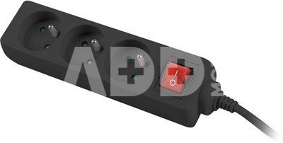 Lanberg Power strip 1.5m, black, 3 sockets, with switch, cable made of solid copper