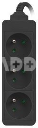 Lanberg Power strip 3m, black, 3 sockets, cable made of solid copper
