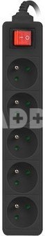 Lanberg Power strip 3m, black, 5 sockets, with switch, cable made of solid copper