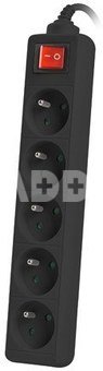 Lanberg Power strip 3m, black, 5 sockets, with switch, cable made of solid copper