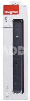 Legrand Przedluzacz ochr. 5x2PZ +USB A/C 1,5m bialo-cza