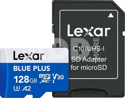 Lexar microSDHC Blue Plus UHS-I with SD adapter, up to 100MB/s read C10/A2/U3 (V30) 128GB