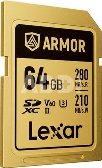 Lexar SDXC ARMOR Gold UHS-II U3, Stainless Steel, IP68 R280/W210 (V60) 64GB