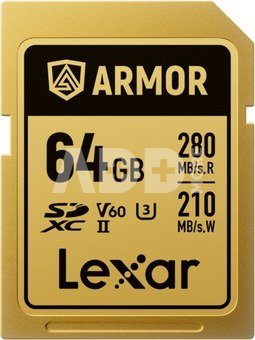 Lexar SDXC ARMOR Gold UHS-II U3, Stainless Steel, IP68 R280/W210 (V60) 64GB