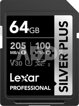 Lexar SDXC Professional SILVER Plus UHS-I/U3/A2/4K R205/W100 (V30) 64GB
