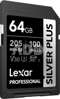 Lexar SDXC Professional SILVER Plus UHS-I/U3/A2/4K R205/W100 (V30) 64GB