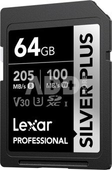 Lexar SDXC Professional SILVER Plus UHS-I/U3/A2/4K R205/W100 (V30) 64GB