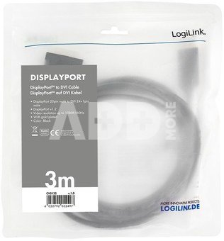 LogiLink DisplayPort to DVI cable , black, 3m