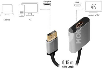 LogiLink Displayport to HDMI adap ter, 4K 60hz, alu, 0.15