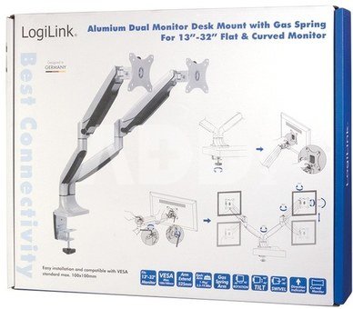 Logilink BP0043 Dual Monitor Desk mount, 13"-32",gas spring, aluminum