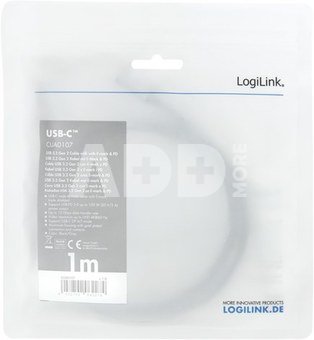 Logilink USB 3.2 Gen 2 cable, C/M to C/M, 4K/60Hz, PD,alu CUA0107 1 m, USB-C male, USB-C male