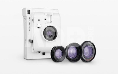 Lomography INSTANT MINI fotoaparatas. WHITE + 3 objektyvų rinkinys (Close-Up, Fisheye & Portrait)