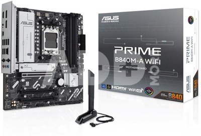 Mainboard|ASUS|AMD B840|SAM5|Micro-ATX|Memory DDR5|Memory slots 4|2xPCI-Express 3.0 16x|1xPCI-Express 4.0 16x|3xM.2|1xHDMI|2xDisplayPort|4xUSB 2.0|2xUSB 3.2|1xUSB-C|1xRJ45|3xAudio port|PRIMEB840M-AWIFI