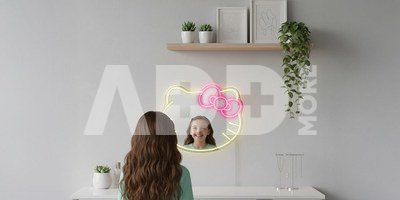Manta MASNL129WH Style Neon Lights Cat With A Bow LED Neon Mirror