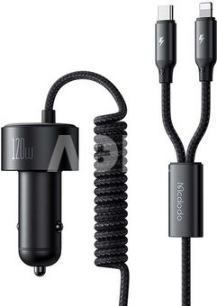 Mcdodo CC-0370 car charger, USB-C, Lightning, 120W, retractable cables