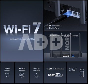 Mercusys BE3600 Dual-Band Wi-Fi 7 Router | MR27BE | 802.11be | 2880 Mbit/s | Ethernet LAN (RJ-45) ports 3 | Mesh Support Yes | MU-MiMO No | No mobile broadband