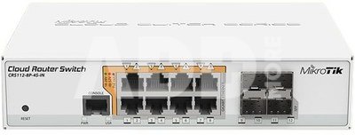 MikroTik Cloud Router Switch CRS112-8P-4S-IN SFP ports quantity 4, Dual Power Suply: 28V 3.4V included. (Optional additional power adapter 48-57V if POE+ is required) W, Managed, 8