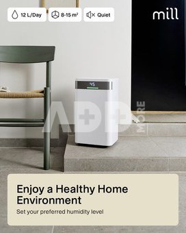 Mill Dehumidifier | MDH12 | Power 200 W | Suitable for rooms up to 8-15 m&sup2; | Water tank capacity 2 L | White