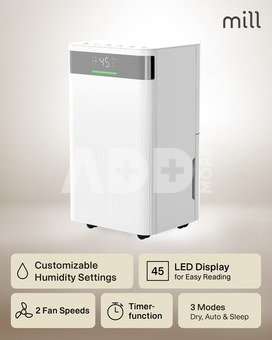 Mill Dehumidifier | MDH12 | Power 200 W | Suitable for rooms up to 8-15 m&sup2; | Water tank capacity 2 L | White