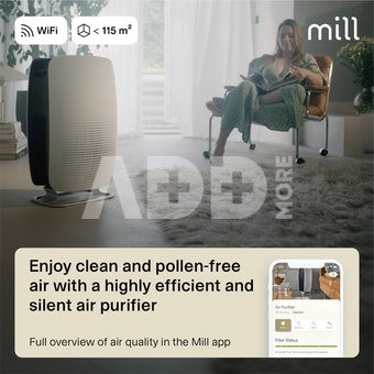 Mill | Silent Pro Air Purifier | APSILENT | Suitable for rooms up to 115 m&sup2; | 68.3 m&sup3; | White/Black