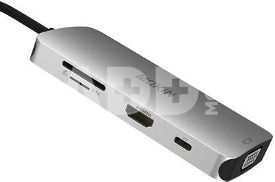 MOKiN 8in1 USB-C Adapter to 3x USB 3.0 + HDMI + USB-C + VGA + SD Card Reader + Micro SD Card Reader (silver)