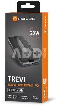 Natec Powerbank Trevi Slim Q V2 10000MAH 2X USB-A Cable
