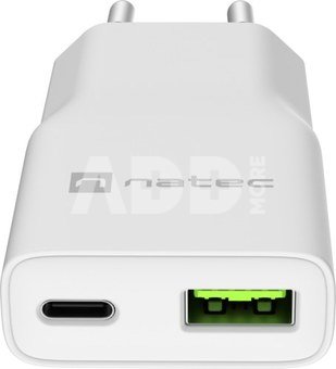 Natec Ribera USB Charger Gan Slim USB 1X USB-A + 1X USB-C 20W | NUC-2376