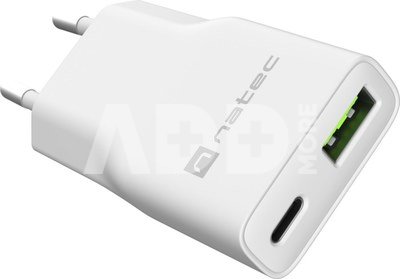 Natec Ribera USB Charger Gan Slim USB 1X USB-A + 1X USB-C 20W | NUC-2376